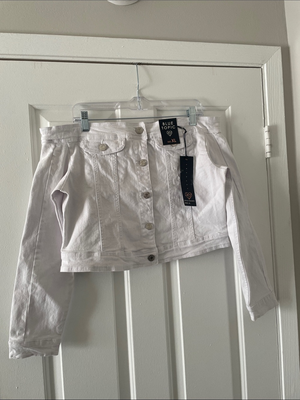 Blue Tropic White Off-Shoulder Crop Jacket